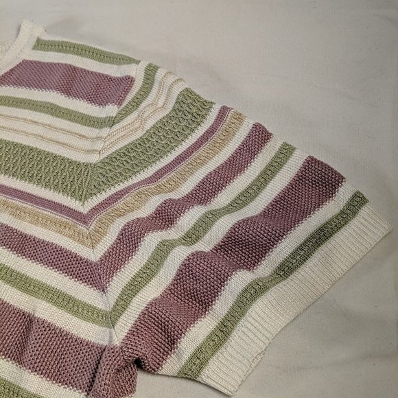 Alfred Dunner Purple Green Cream Striped Knit Short Sleeve Sweater Shirt Top XL - Picture 6 of 9